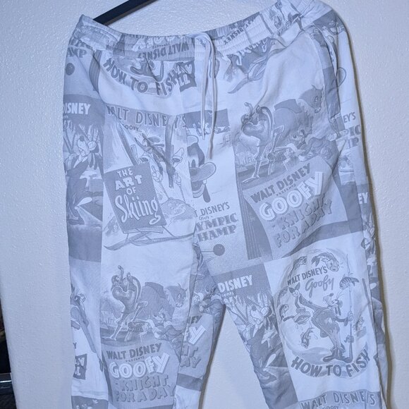 Disney MIckey Mouse Goofy Size Small White & Grey Track Pants with Mesh Lining - Picture 1 of 9